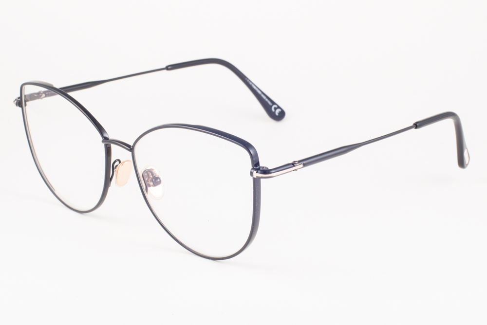 Tom Ford 5667-B 001 Shiny Black / Blue Block Eyeglasses 